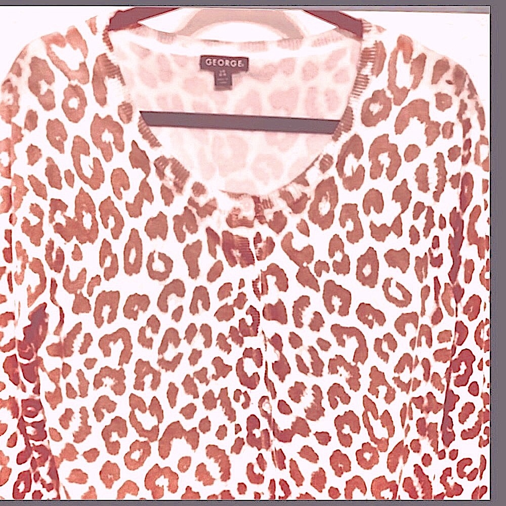 LEOPARD CARDIGAN SWEATER SOFT TANISH ROSEY BROWN & WHITE LIGHTWEIGHT TO LAYER L - Picture 2 of 5
